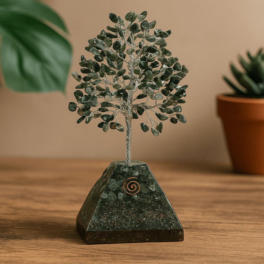 Moss Agate Crystal Tree Orgonite Base 320 Gemstones - SHAMTAM.COM