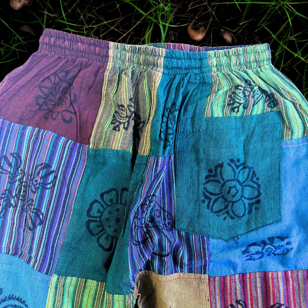 Nomad Sari - Mushroom Pants - Block Print Designs - Green Tones S/M - SHAMTAM.COM