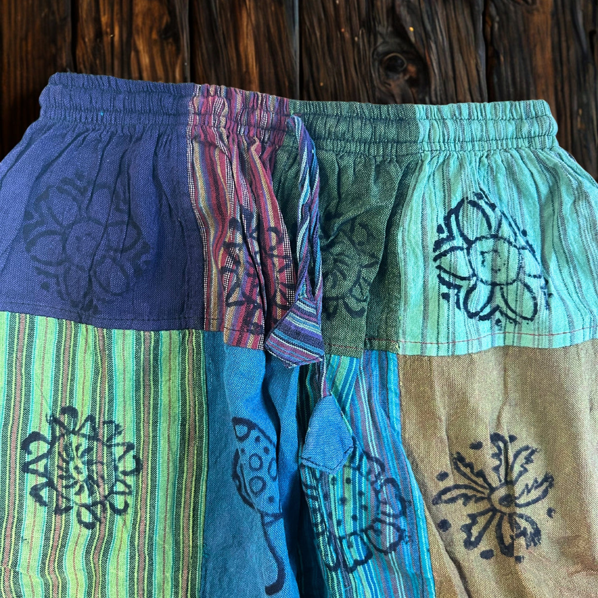 Nomad Sari - Mushroom Pants - Block Print Designs - Green Tones S/M - SHAMTAM.COM