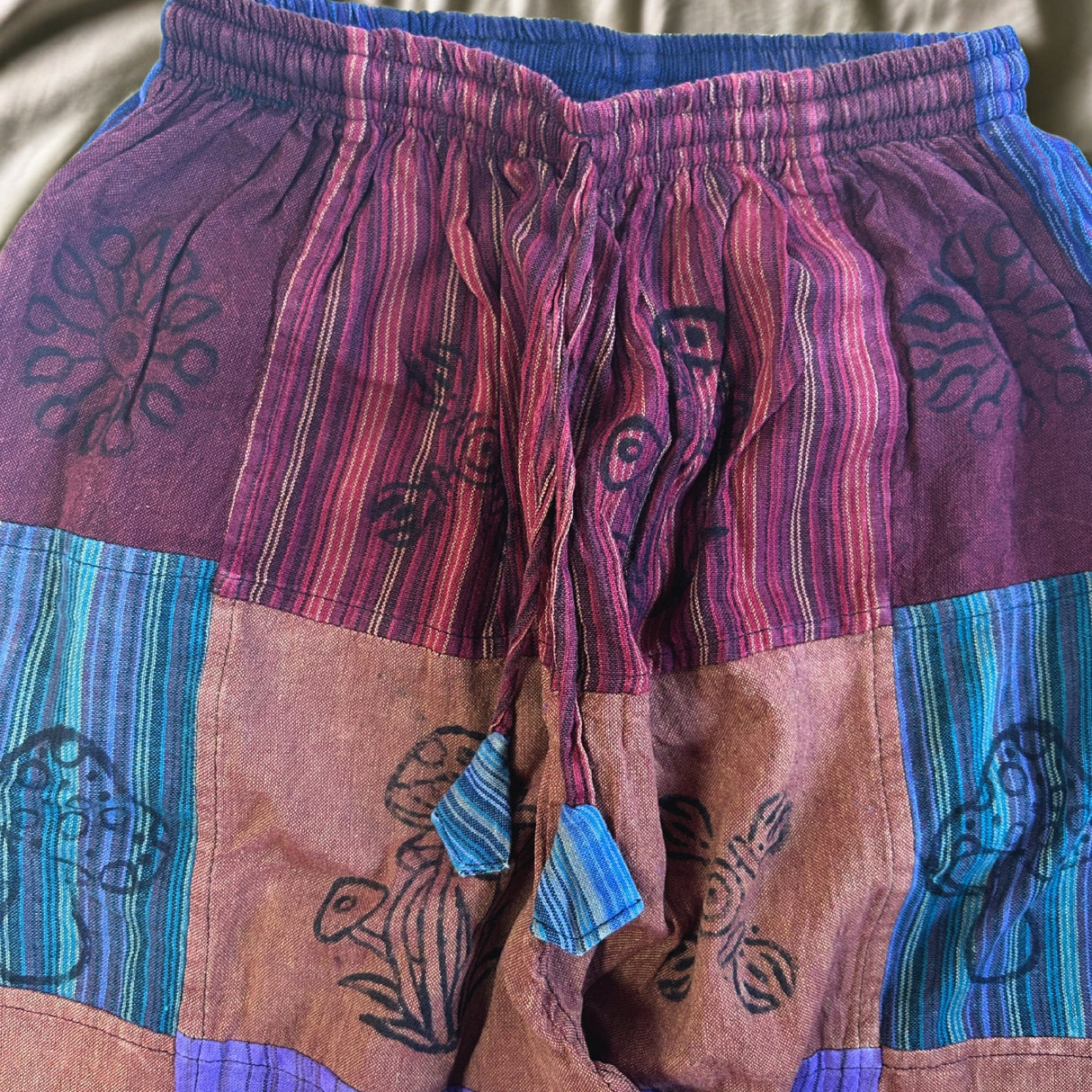 Nomad Sari - Mushroom Pants - Block Print Designs - Purple Tones S/M - SHAMTAM.COM