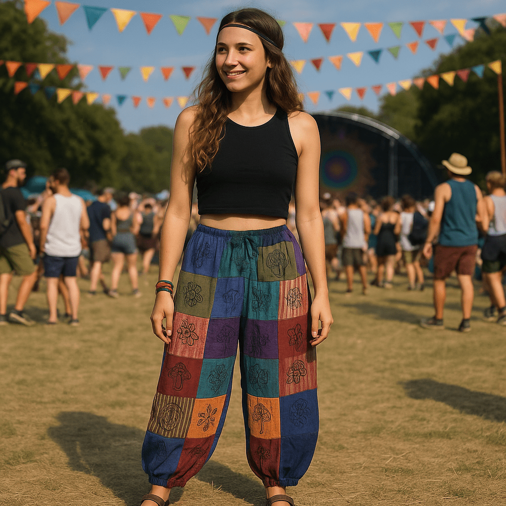 Nomad Sari - Mushroom Pants - Block Print Designs - Purple Tones S/M - SHAMTAM.COM