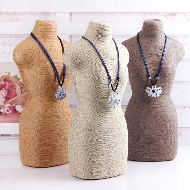 Natural Jewellery Display - Mannequin on Wooden Stand - Cream - SHAMTAM.COM