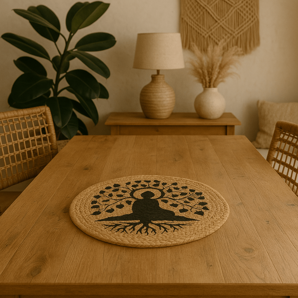 Natural Place Mat - Jute 30cm - Bodhi Tree Print - SHAMTAM.COM