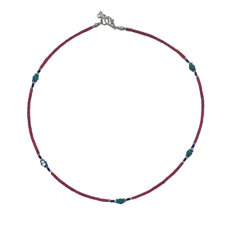 Handcrafted Nepalese Necklace with Vibrant Pink Coral and Turquoise Beads - Unique Gemstone Jewelry for Casual Wear - SHAMTAM.COM