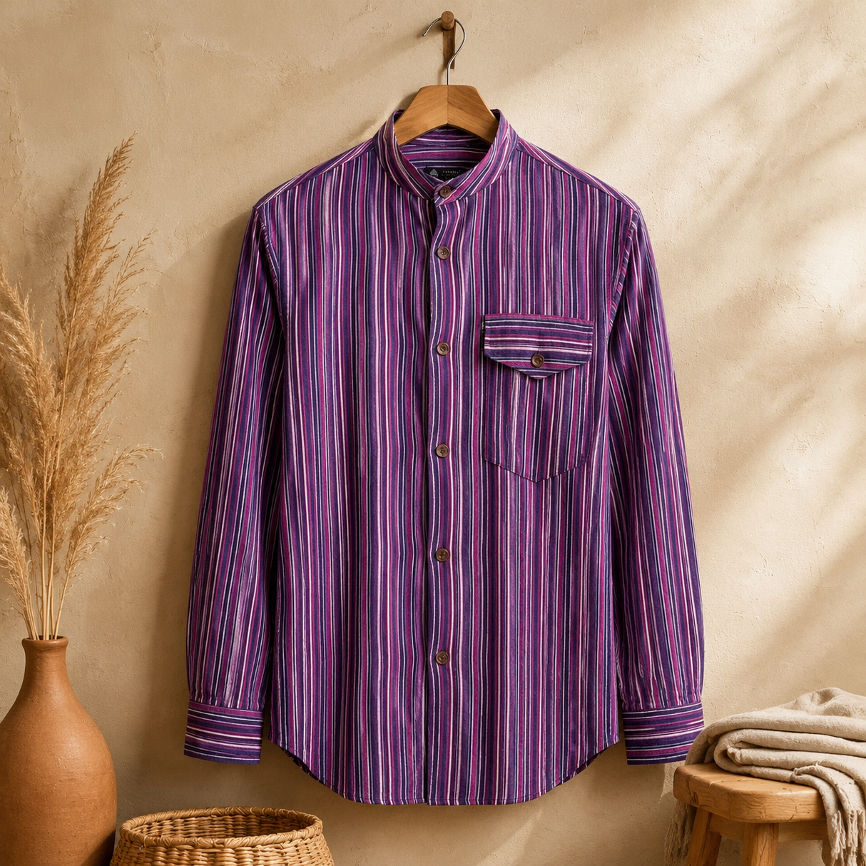 Camisa Grandad Nomad Sari - Negro Púrpura - Grande
