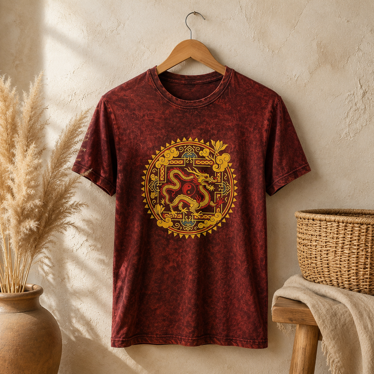 Nomad Sari majica od stonewashed pamuka - Zmajeva mandala - Kestenjasta - Medium