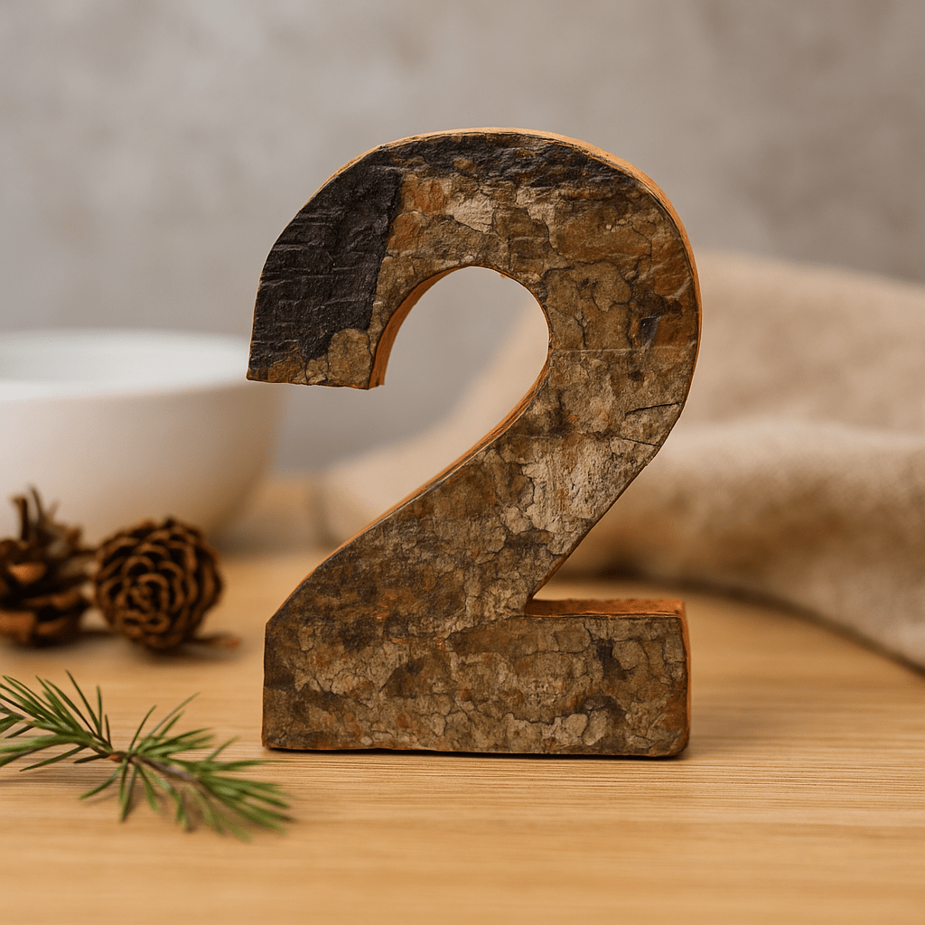 Number 2 Freestanding Decor Rustic Bark 7 cm - SHAMTAM.COM