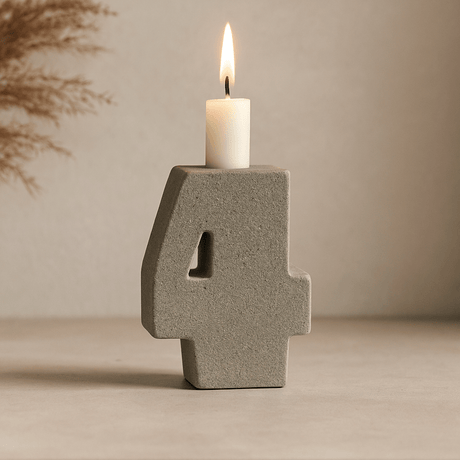 Number 4 Candle Holder, Granite - SHAMTAM.COM