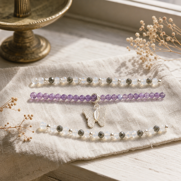 Nymph Spirit Gemstone Bracelet Set - Full Moon — styled in a warm, naturally lit interior