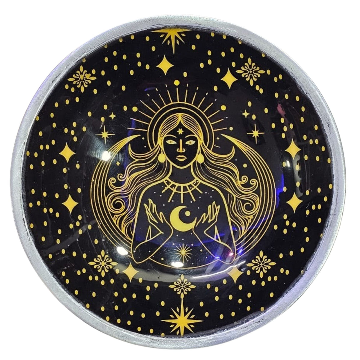 Offering Plate Black Enameled Tripod Gold Goddess - SHAMTAM.COM