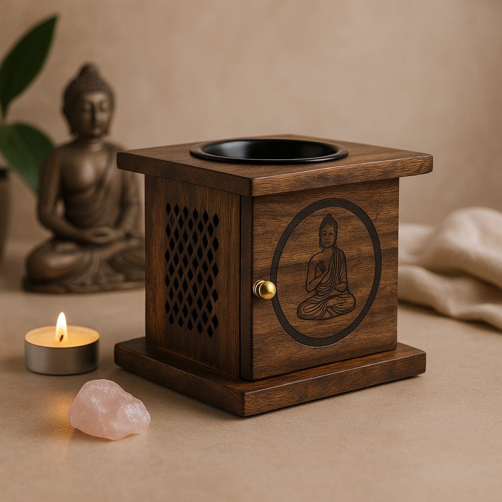 Oil And Wax Melt Burner, Mango Wood Buddha - SHAMTAM.COM
