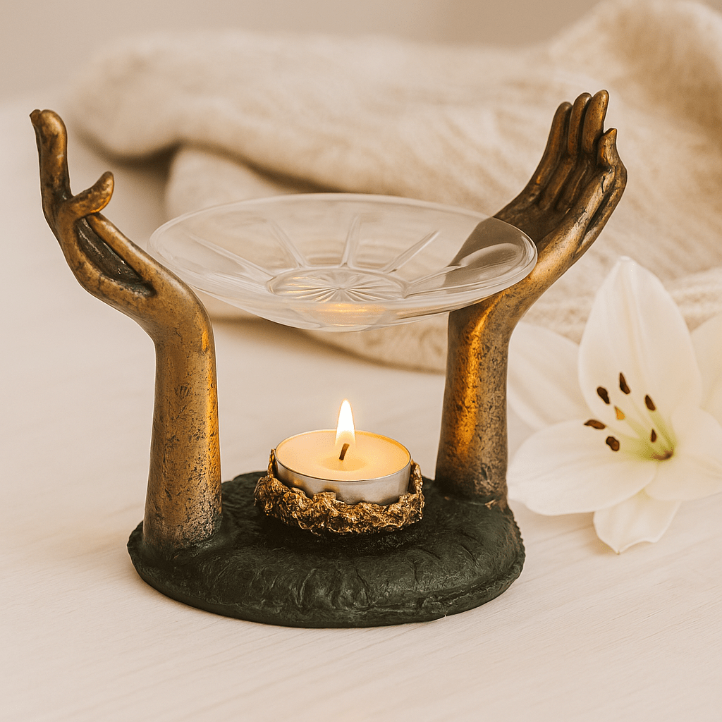 Oil Burner Buddha Om Hands Antique - SHAMTAM.COM