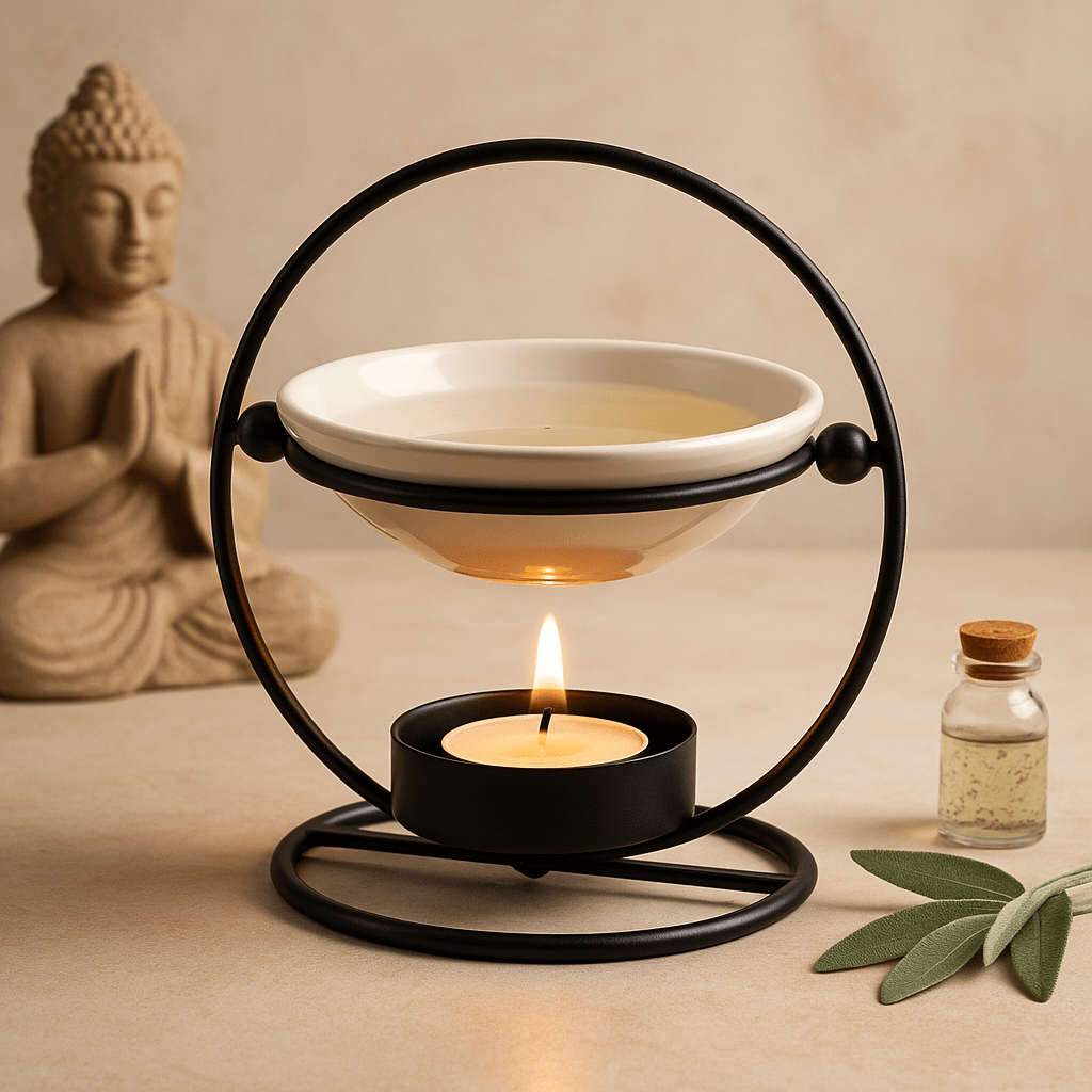 Oil Burner Ceramic and Metal Round Stand - SHAMTAM.COM
