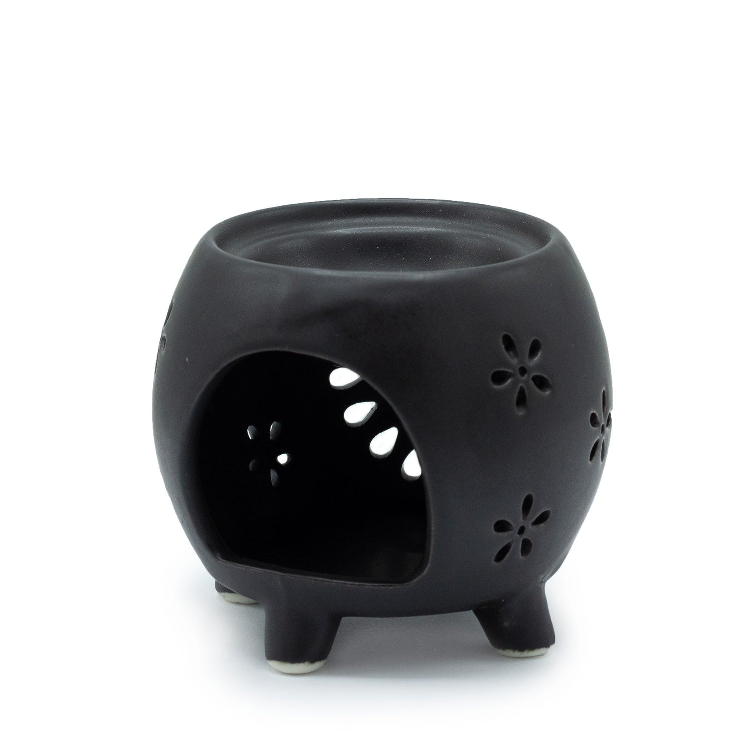 Squat Pot Oil Burner Flower Burst - Matt Black - SHAMTAM.COM