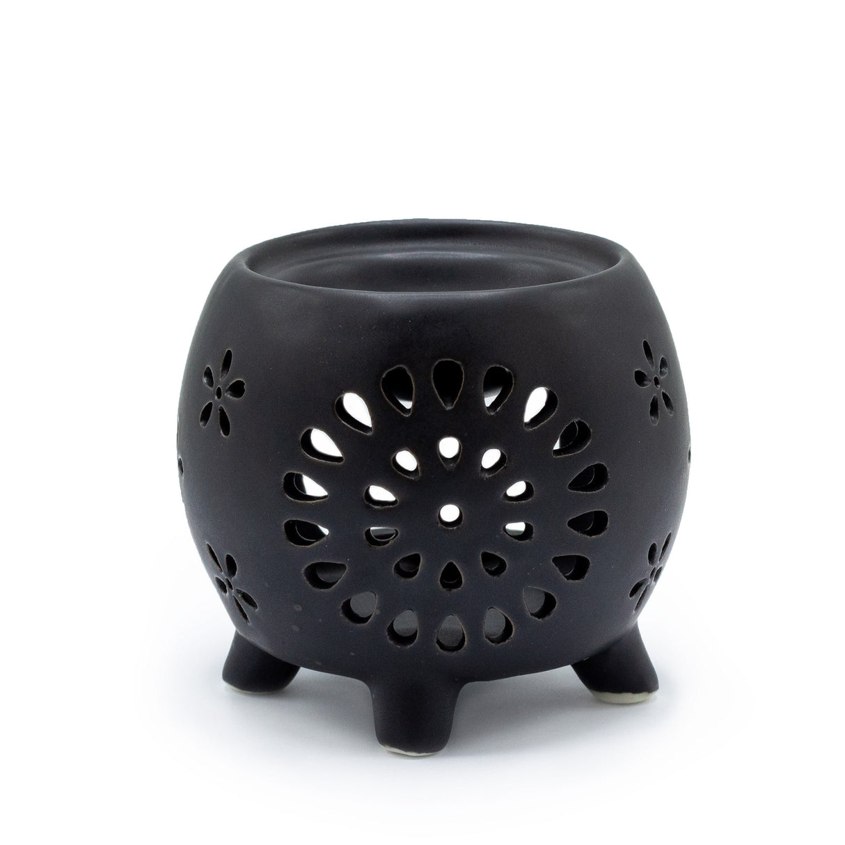 Squat Pot Oil Burner Flower Burst - Matt Black - SHAMTAM.COM
