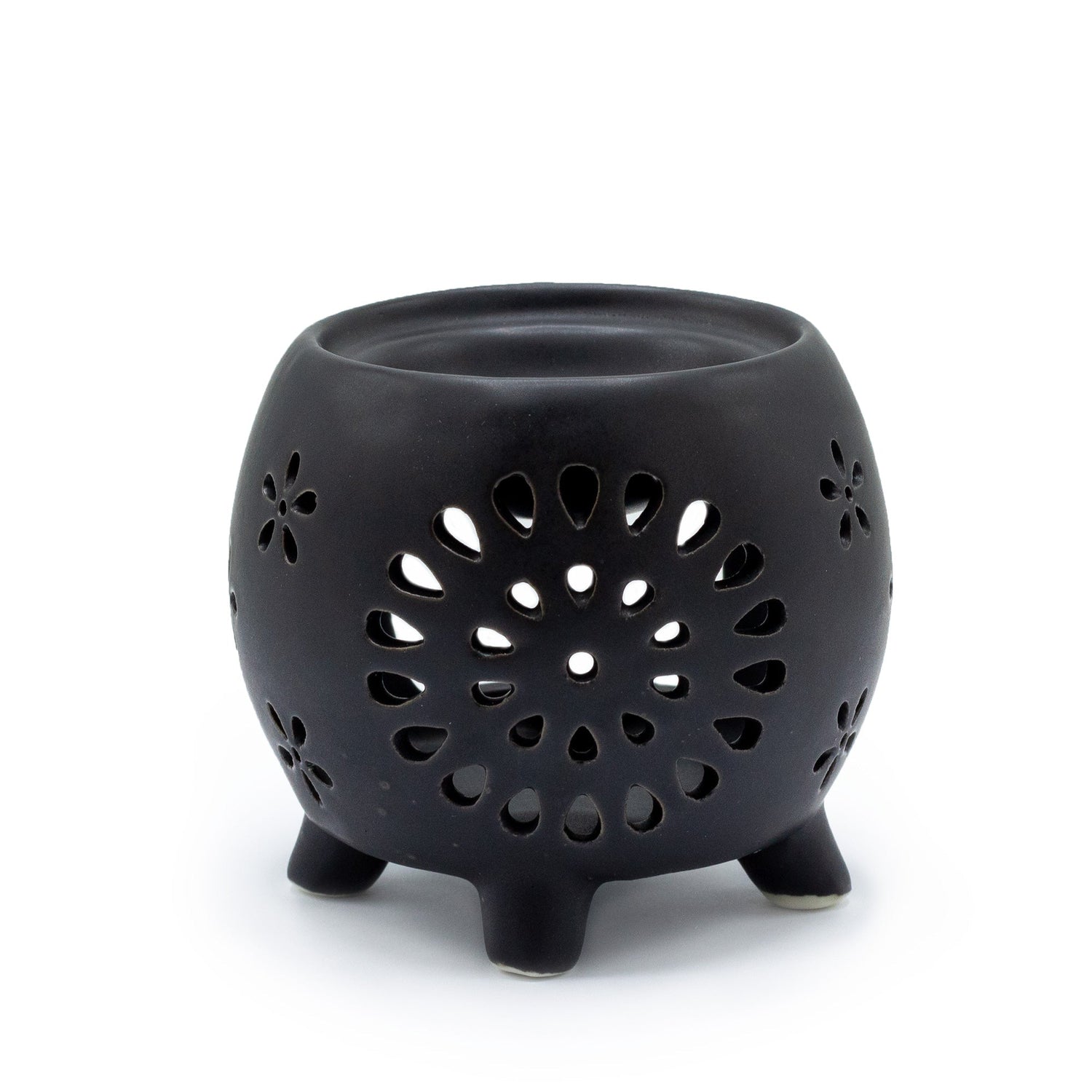 Squat Pot Oil Burner Flower Burst - Matt Black - SHAMTAM.COM