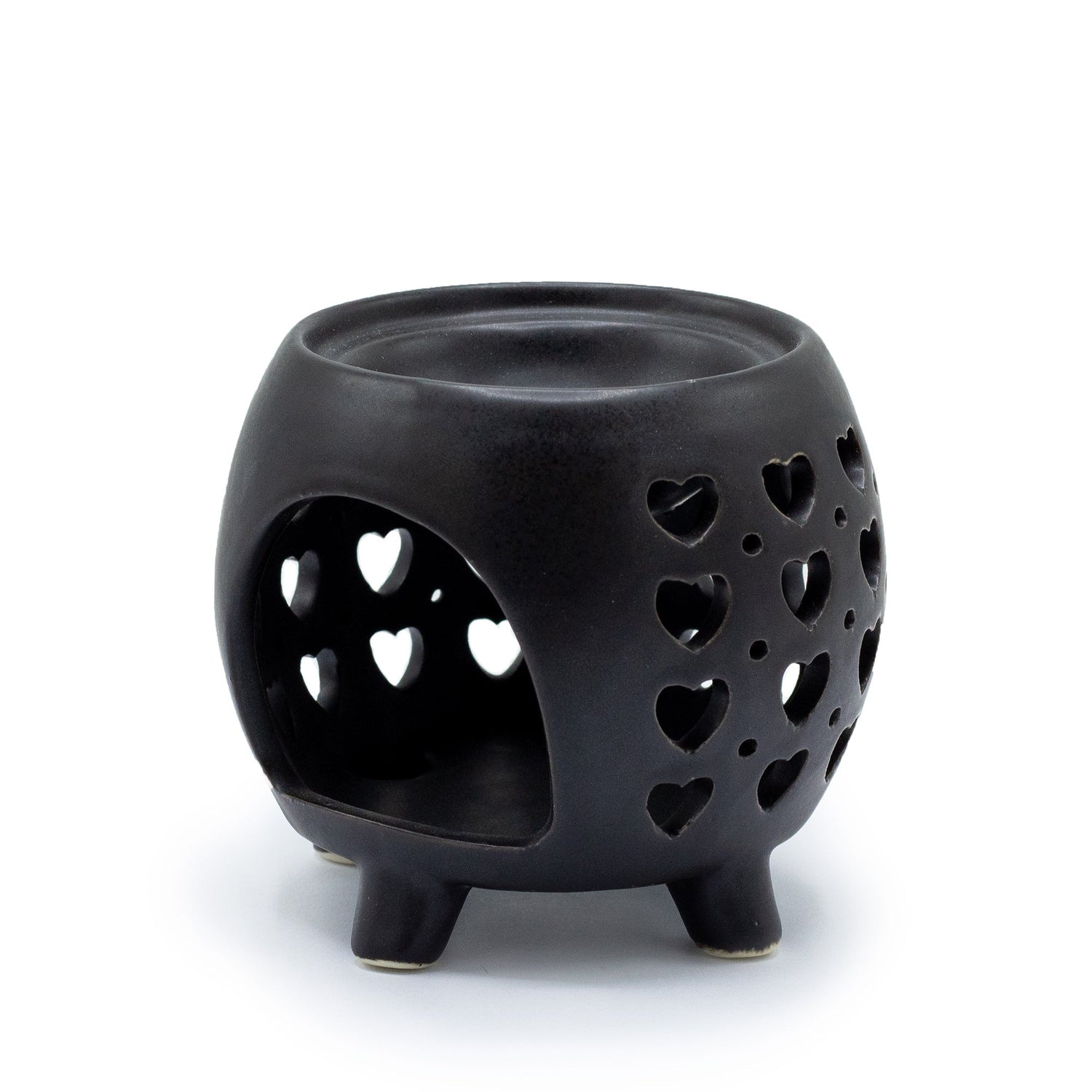 Squat Pot Oil Burner Multi Hearts - Matt Black - SHAMTAM.COM