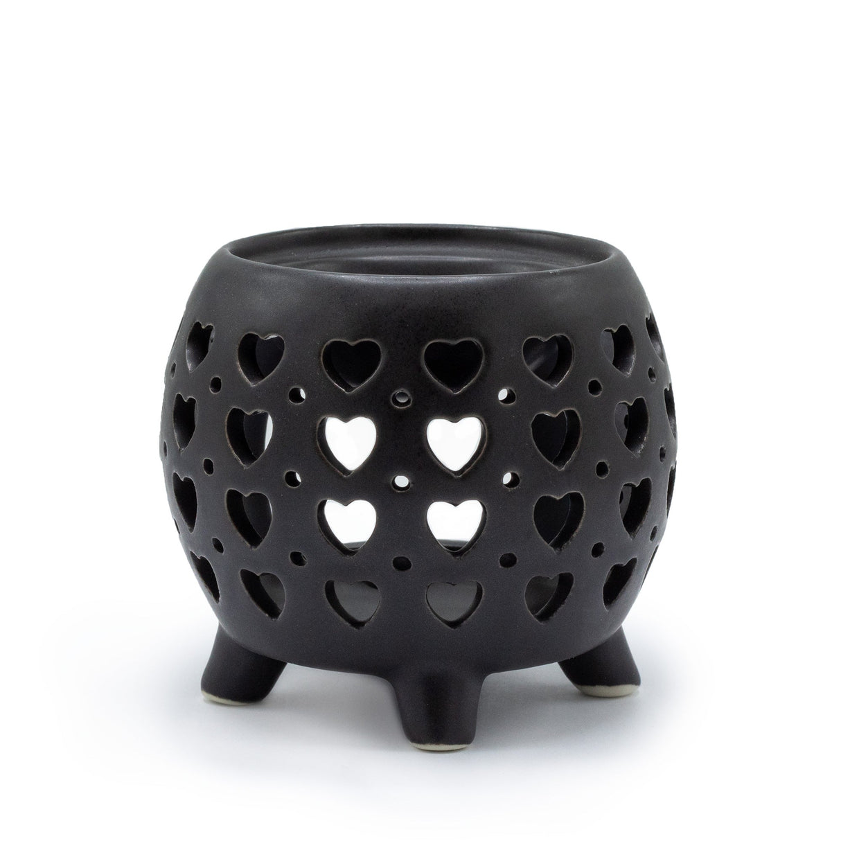 Squat Pot Oil Burner Multi Hearts - Matt Black - SHAMTAM.COM