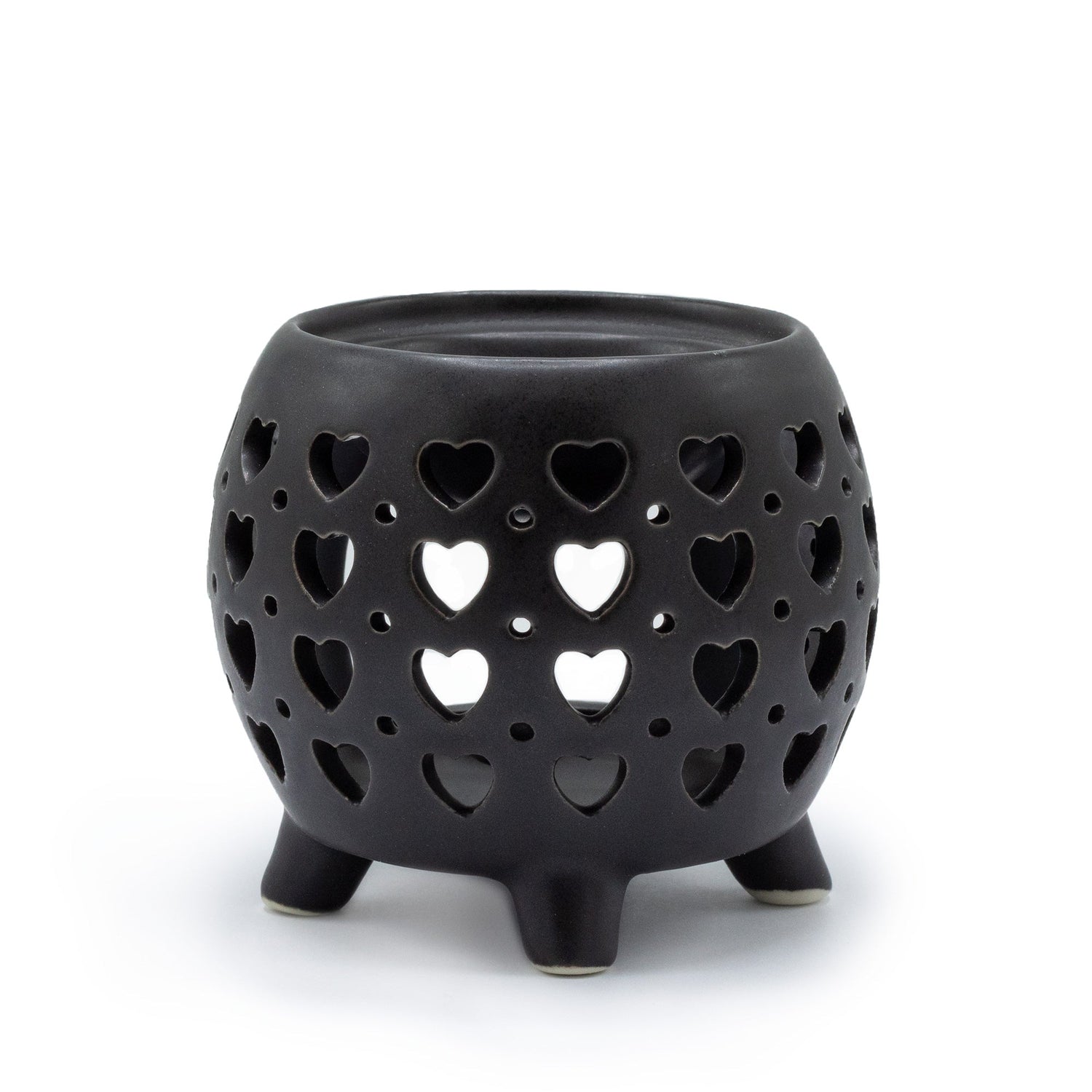 Squat Pot Oil Burner Multi Hearts - Matt Black - SHAMTAM.COM