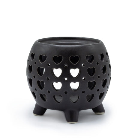 Squat Pot Oil Burner Multi Hearts - Matt Black - SHAMTAM.COM