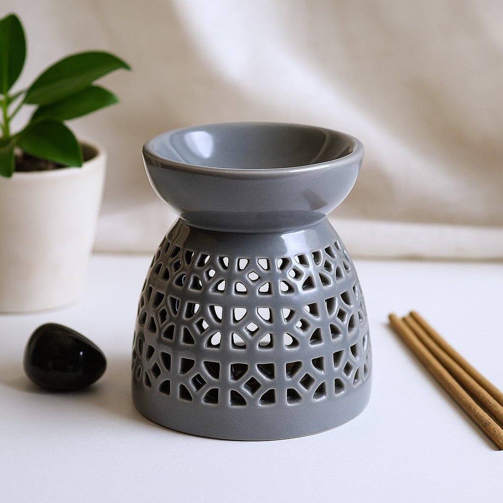 Oil Burner Moroccan Cutout Grey - SHAMTAM.COM
