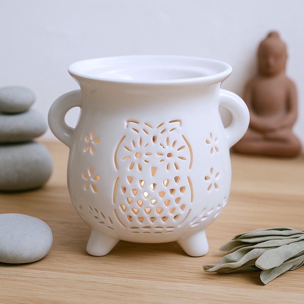 Oil Burner Owl Cauldron White - SHAMTAM.COM