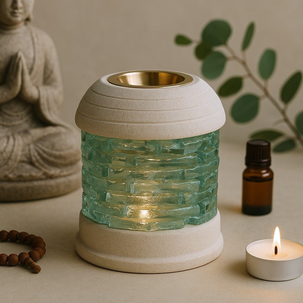 Oil Burner Sandstone With Round Glass Brick - SHAMTAM.COM