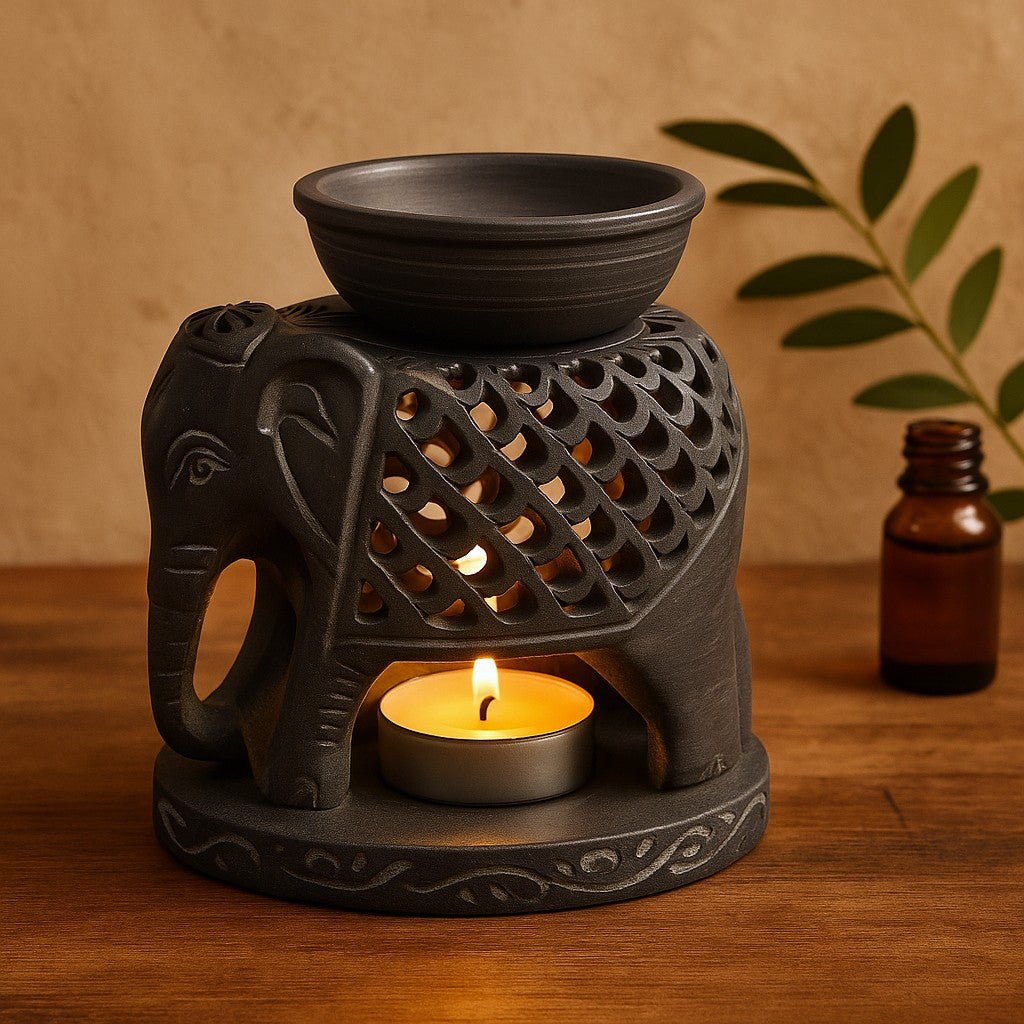 Oil Burner Soapstone Standing Elephant 10.5cm - SHAMTAM.COM