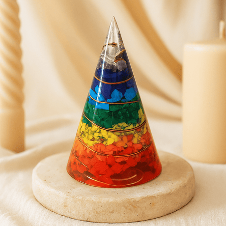 Orgonite Cone Chakra Copper Crystals Gemstones 80mm - SHAMTAM.COM