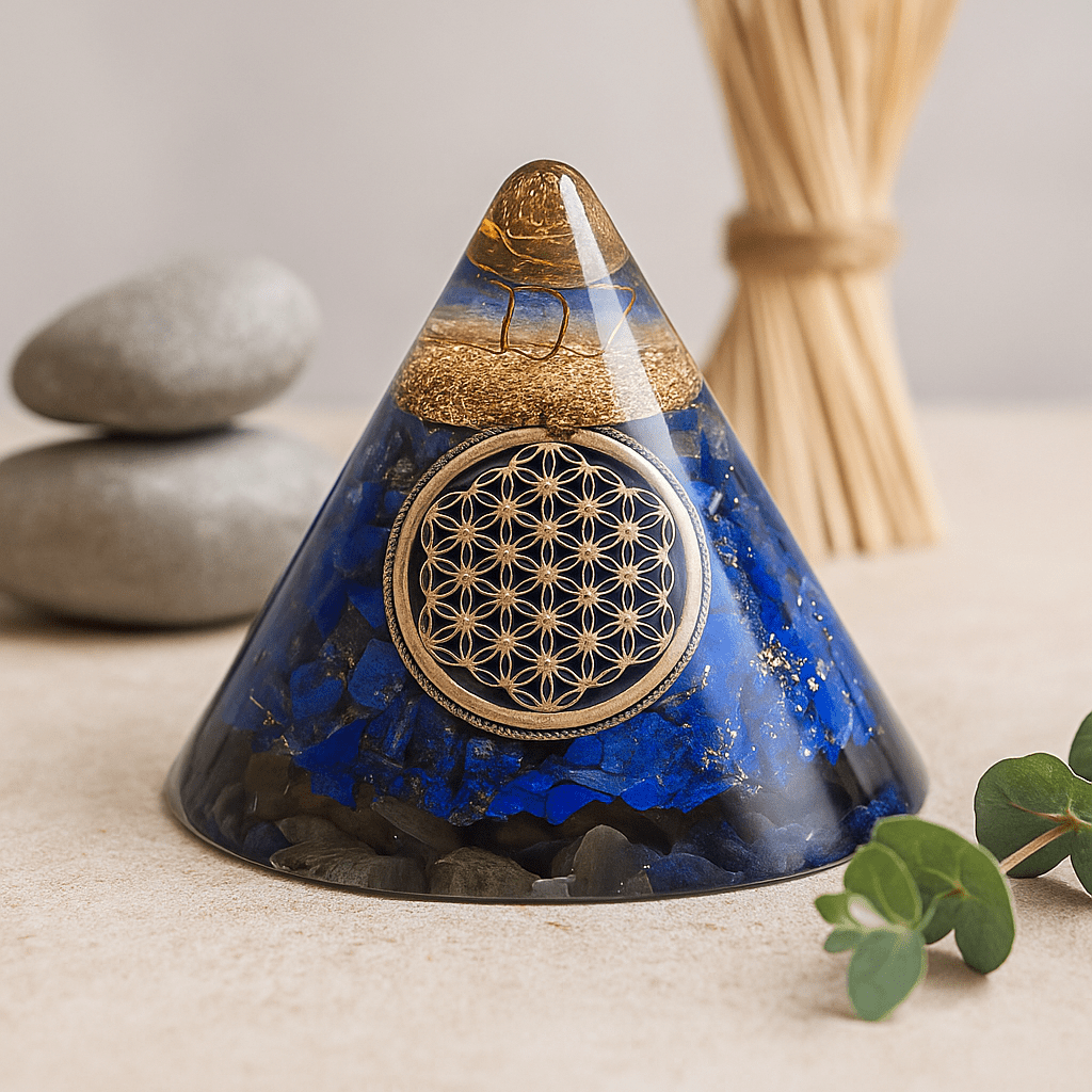 Orgonite Cone Lapis Flower of Life Quartz 90mm - SHAMTAM.COM