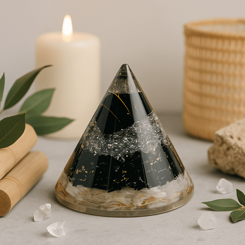 Orgonite Cone With Selenite Black Tourmaline Copper 90mm - SHAMTAM.COM