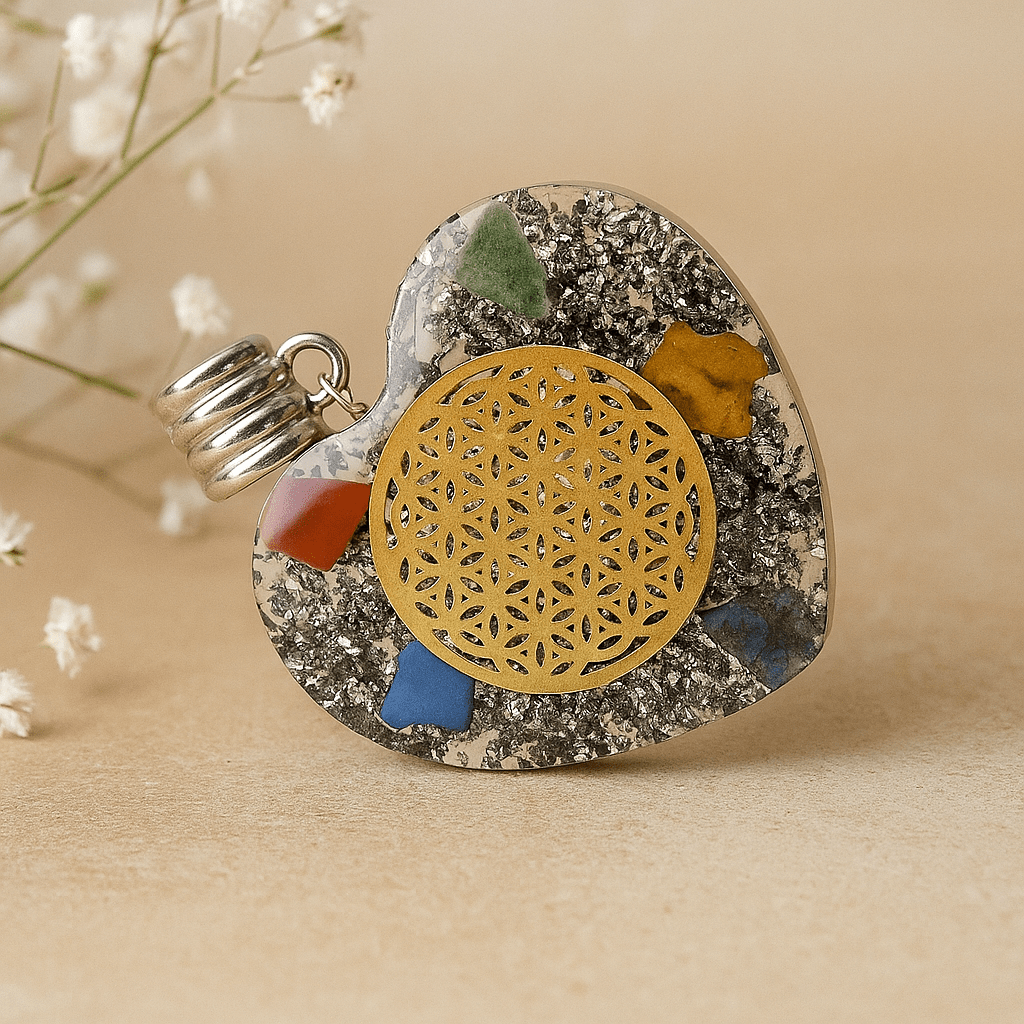 Orgonite Pendant Heart, 7 Chakra Stones - SHAMTAM.COM
