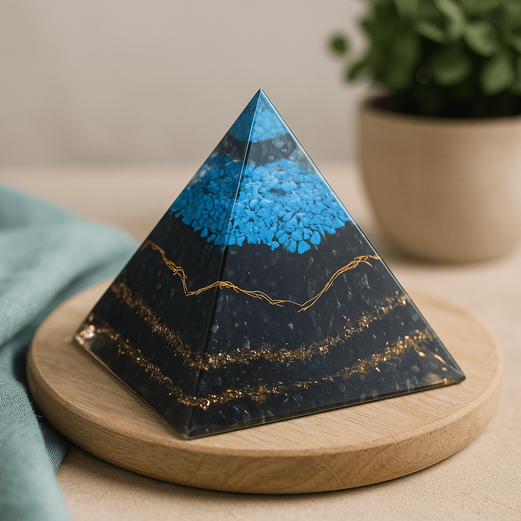 Orgonite Pyramid Turquoise and Black Tourmaline 70 mm - SHAMTAM.COM