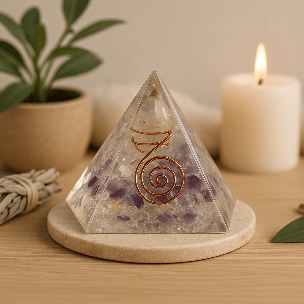 Orgonite Pyramid With Crystals and Copper, 55mm - SHAMTAM.COM