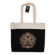 Oversized Chocolate Canvas Zip - Top Tote Bag, Gold Hamsa - SHAMTAM.COM