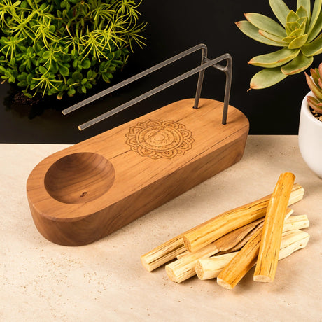 Palo Santo Holder - Teak Wood - Mandala Design - SHAMTAM.COM