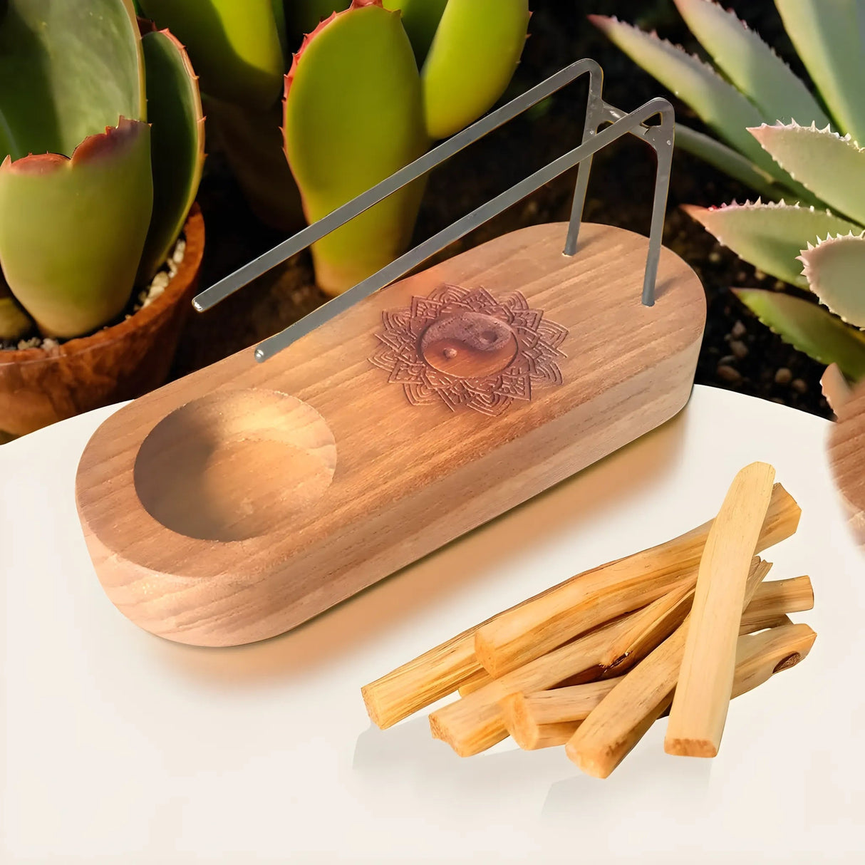 Palo Santo Holder - Teak Wood - Yin & Yang Design - SHAMTAM.COM