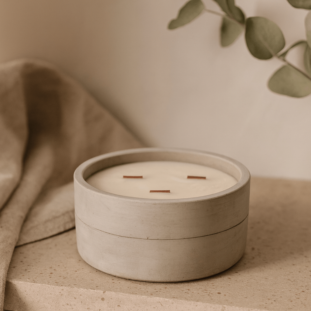 Patchouli and Dark Amber Concrete Candle Wooden Wick - SHAMTAM.COM