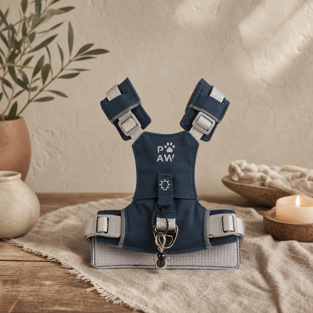 PAW - S (4-8Kg) Dog Step-in Guardian Harness with Reflective Mesh - Rock Grey - Black Obsidian Charm — styled in a warm, naturally lit interior