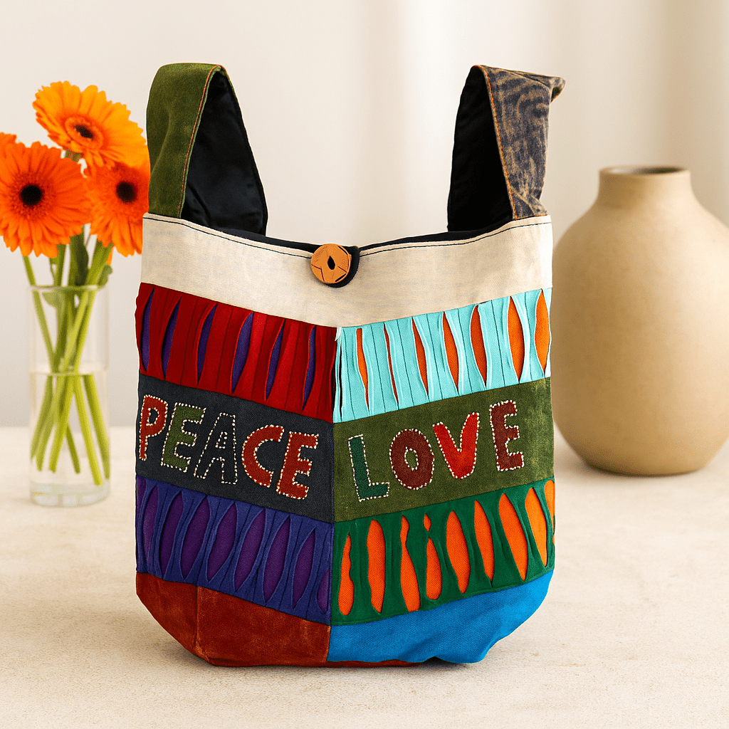 Peace Sign Bag, Handmade Indian Assorted Designs - SHAMTAM.COM