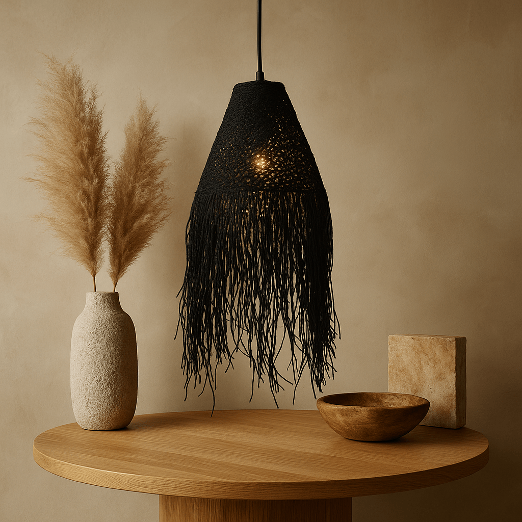 Pendant Lampshade Black Braided Doum 20x15cm - SHAMTAM.COM