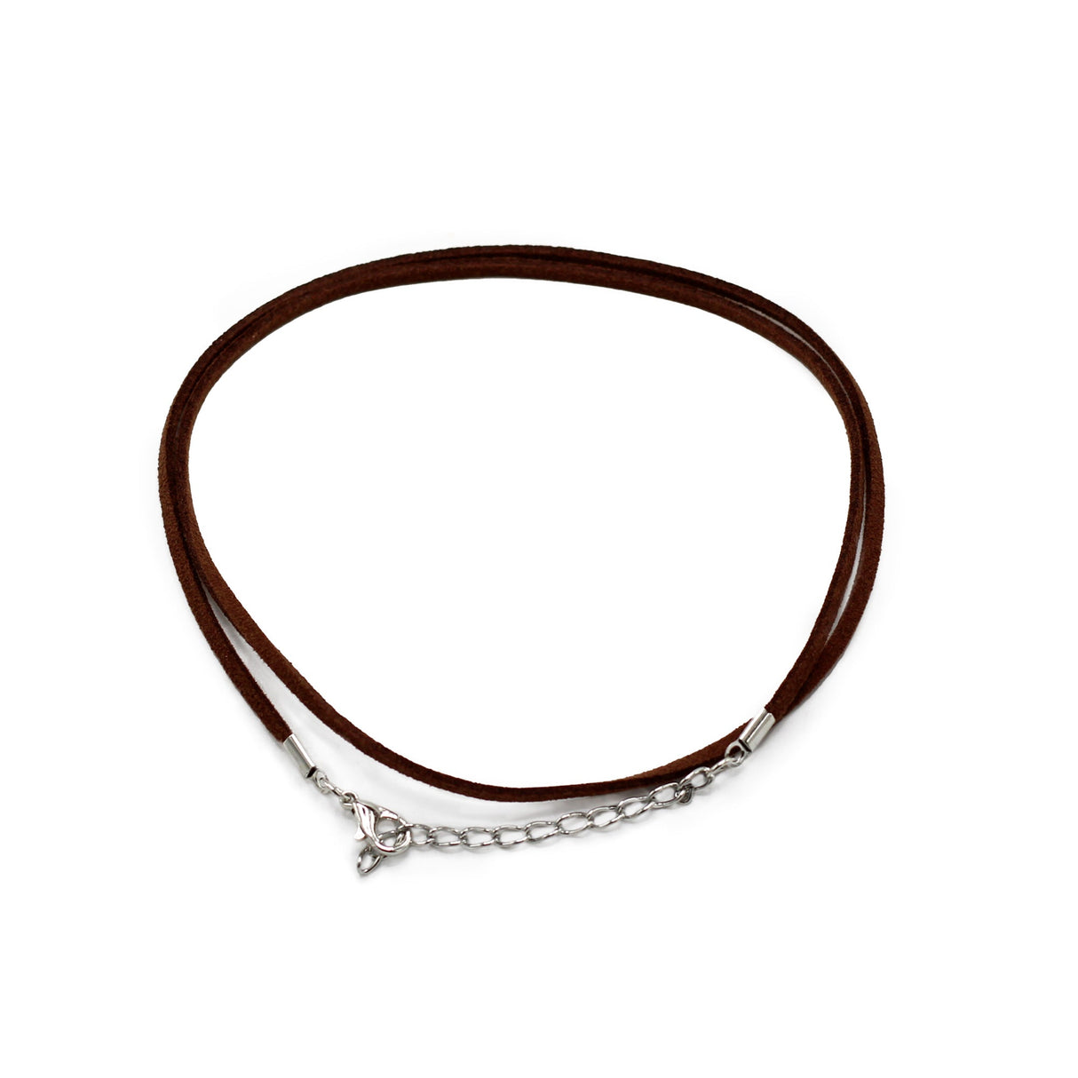 Dark brown faux leather pendant cord with metal clasp and adjustable chain, 2.5mm thick and 55cm long for jewelry making