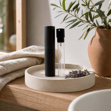 Perfume Twist Bottle - 10ml - Black — styled in a warm, naturally lit interior