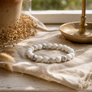 Petite Power Bracelet (17cmx6mm) - Howlite — styled in a warm, naturally lit interior
