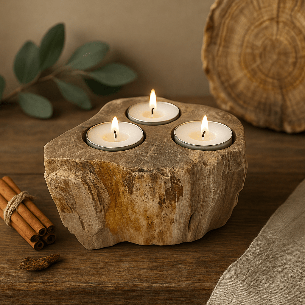 Petrified Wood Tealight Candle Holders Set of 3 - SHAMTAM.COM