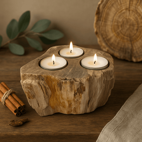 Petrified Wood Tealight Candle Holders Set of 3 - SHAMTAM.COM