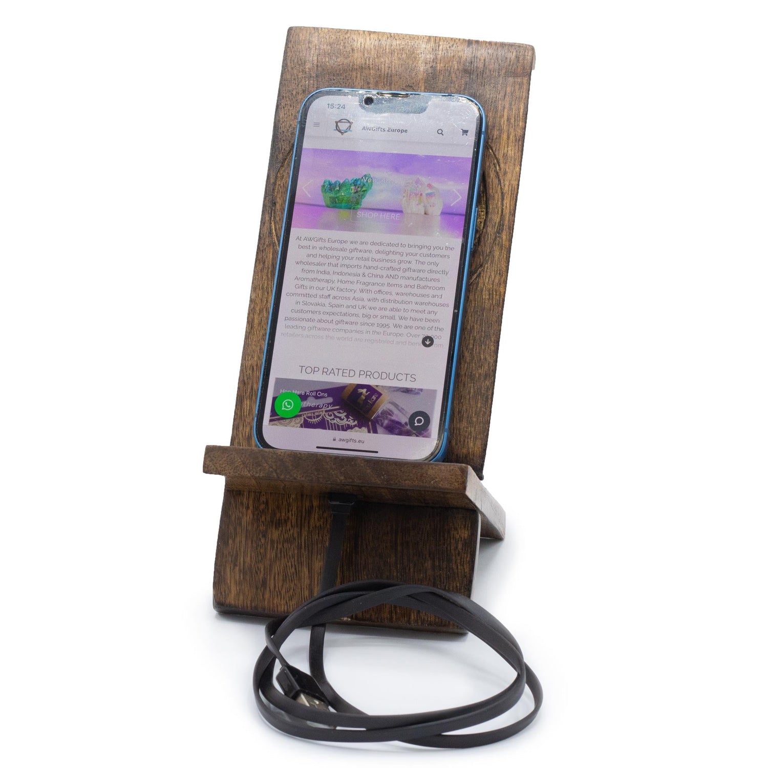 Eco - Friendly Mango Wood Phone Stand with Tree of Life Carving - Rustic and Durable Holder for Smartphones - SHAMTAM.COM