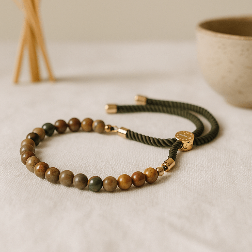 Picasso Jasper Adjustable String Bracelet, 18K Gold Plated - SHAMTAM.COM