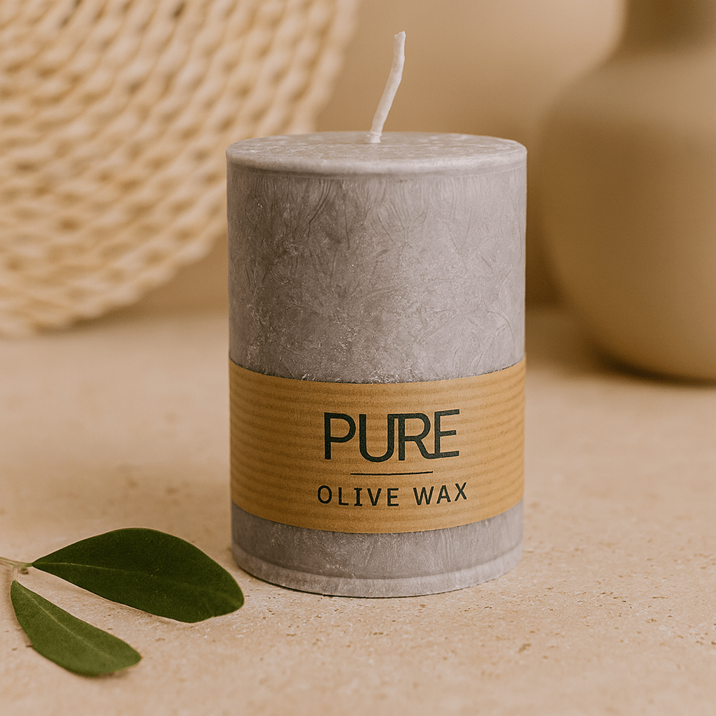 Pillar Candle Grey Olive Wax 90x60mm - SHAMTAM.COM