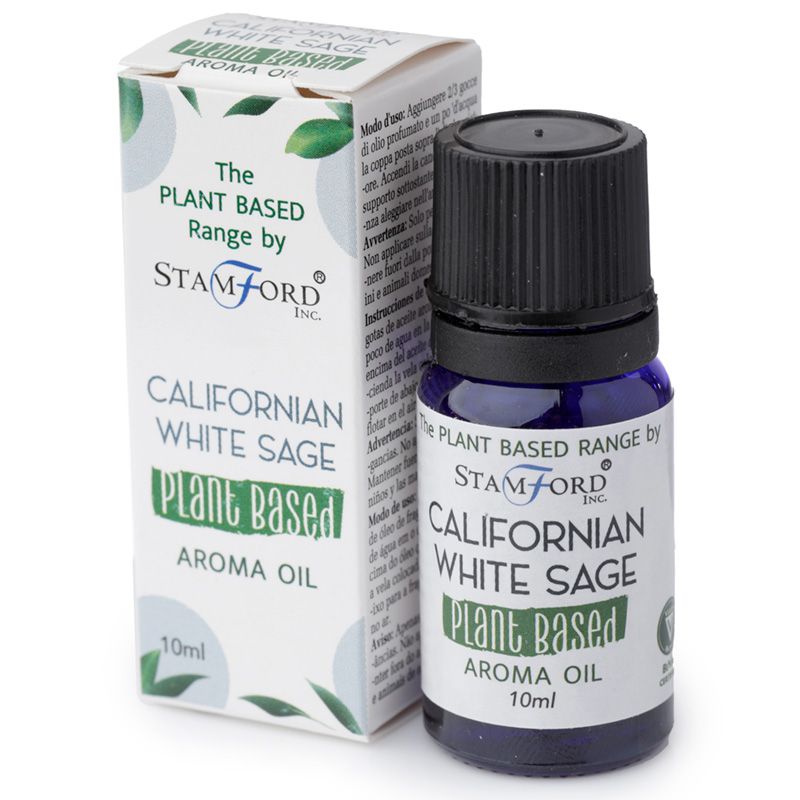 10ml bottle of Californian White Sage Plant Based Aroma Oil by Stamford Inc. with eco-friendly packaging